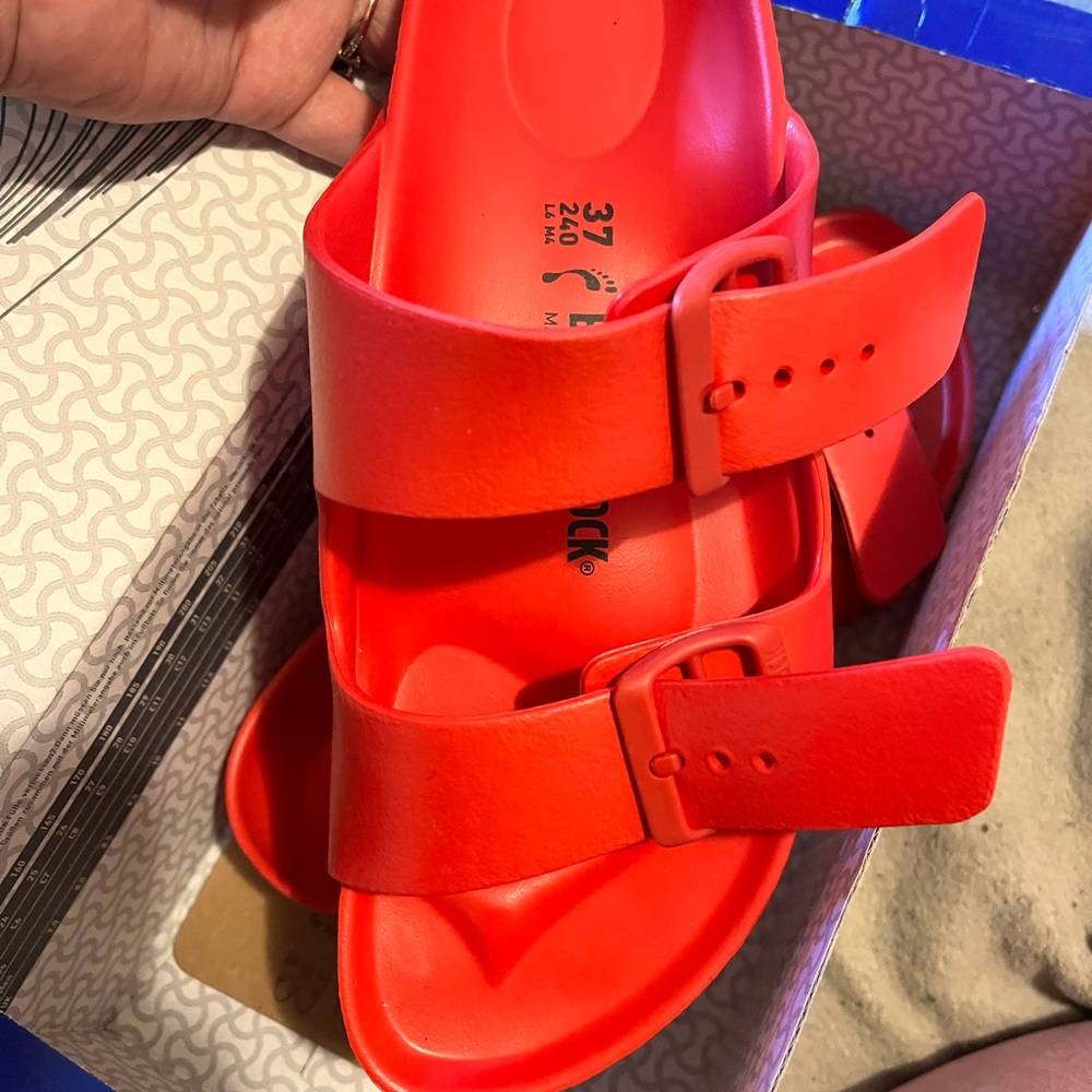 Red Birkenstock, size 37, brand new with box